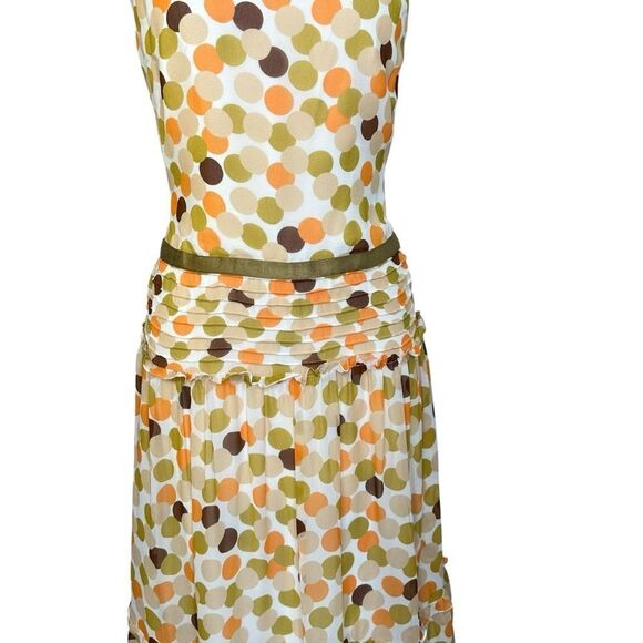 Vera Wang Polka Dot Silk Pleated Ruffle Midi Dress | Size 2 - Picture 7 of 9